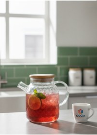 Resim Pineapple Isıya Dayanıklı 1800 Ml Borosilikat Cam , Bambu Kapaklı Süzgeçli Demlik Şeffaf 