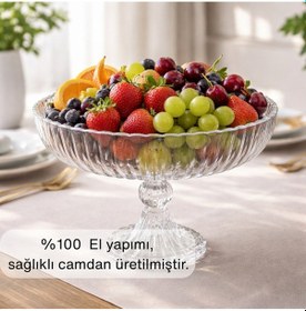 Resim Selen Concept Linea Damla Model Ayaklı El Yapımı Cam Salata Ve Meyve Kasesi 2'li Set Şeffaf 