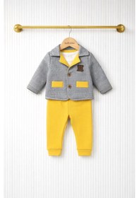 Resim Ceket Hırkalı Erkek Bebek Alt Üst Takım 3lü sarı 