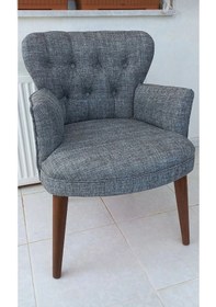 Resim Fabricahome Berjer - Tekli Koltuk - Keten Kumaş - Ahşap Ayak - Antrasit Gri 