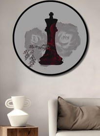 Resim Teona Ahşap Satranç Taşı Gücü Siyah Beyaz Dekoratif Ahşap MDF Yuvarlak Ev,İşyeri Duvar Tablo 