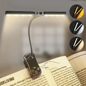 Resim Ev Okuma Işığınız İçin Şarj Edilebilir 14 LED'li, Ayarlanabilir Çift Başlı, Göz Bakımı Okuma Lambası Klipsli Kitap/Masa Lambası, Kademesiz Karartma 24 Modu, Dokunmatik Kontrol, 80 Saate Kadar Kullanım Süresi 