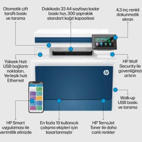Resim Hp A4 Color Laserjet Pro 4303FDN 5HH66A Çok Fonksiyonlu Faxlı Renkli Dublex Yazıcı Usb,ethernet 5HH66A 