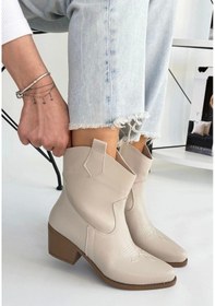 Resim Akver Bej Cilt Topuklu Kadın Bot Bej 