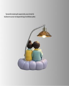 Resim Okuyan Çift Figürlü Dekoratif Gece Lambası Hediye Seçeneği Renkli 