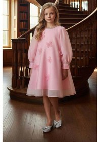 Resim Riccotarz Kız Çocuk Yakası Ve Bilekleri İnci İşlemeli Üzeri Boydan 3d Yonca Detaylı İçi Astarlı Pembe Elbise Pembe 