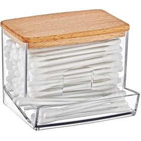 Resim Ahşap Kapak Akrilik Pamuklu Çubuk Organizeri, Ahşap Kapaklı Kulak Pamukluğu, Akrilik Kulak Çubuğu Siyah 