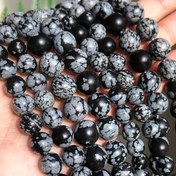 Resim 6/8/10mm Doğal Taş Kar Tanesi Obsidyen & Alabaster Yuvarlak Boncuklar - Siyah Beyaz Mermer Desenli, Parlak Yüzey, DIY Takı Yapımı için, Bileklik, Kolye ve Küpe Malzemeleri - Dayanıklı El Sanatları Gereçleri, Takı Yapımına Uygun Taş Boncuklar 