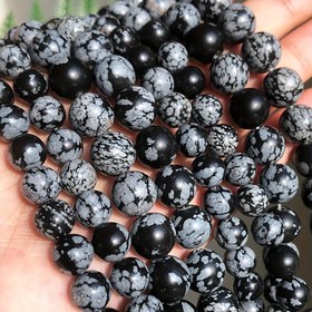 Resim 6/8/10mm Doğal Taş Kar Tanesi Obsidyen & Alabaster Yuvarlak Boncuklar - Siyah Beyaz Mermer Desenli, Parlak Yüzey, DIY Takı Yapımı için, Bileklik, Kolye ve Küpe Malzemeleri - Dayanıklı El Sanatları Gereçleri, Takı Yapımına Uygun Taş Boncuklar 