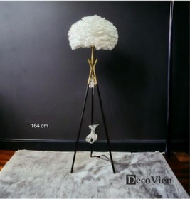 Resim Decovien Tüy Başlıklı Tripod Ayaklı Dekoratif Lambader 164 Cm Beyaz 
