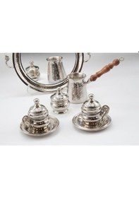 Resim El Yapımı Kalem İşçilikli Ve Çekiç Dövmesi Kahve Takımı %100 Saf Bakır Bakır 