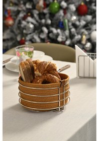 Resim Silver Yuvarlak Ekmek Sepeti Şık,ekmeklik Hardal Hasır Örmeli Makrome-çok Amaçlı Metal Paslanmaz Gümüş 