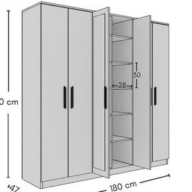 Resim Gm 081 Favorite 6 Kapılı Aynalı Beyaz Siyah Kulplu Gardırop 