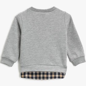 Resim Erkek Bebek Kareli Baskılı Bisiklet Yaka Uzun Kollu Sweatshirt 