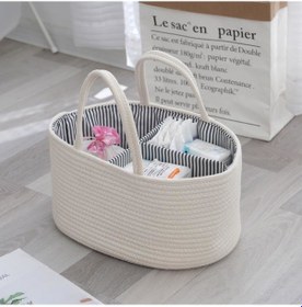 Resim Maiyame Tam Beyaz Pamuk İpli Bebek Bezi Sepeti - Çanta Stili Çekilebilir Depolama Kutuğu - Oyuncak/ev Eşyaları Saklama Sepeti 36x22x18 Cm Oval Çok Renkli 