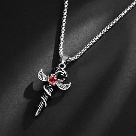 Resim 1 adet Retro Punk Kanat Kılıç Haç Kolye, Erkekler için Paslanmaz Çelik Kolye 