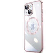 Resim Mobilzone iPhone 14 Uyumlu Wireless Şarj Özellikli Sert PC Zore Riksos Magsafe Kılıf-Rose Gold 