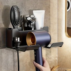 Resim 1 adet Duvara Monte Saç Kurutma Makinesi Tutucu, Dahili Işık ile - Kolay Erişim için Alan Tasarrufu, Şık Siyah ve Mor, Banyo Düzeni için Mükemmel, Saç Bakımı Temel Gereksinimleri|Modern Banyo Aksesuarı|Dayanıklı Plastik Tutucu, Saç Kurutma Makinesi Tutucu 