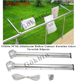 Resim Gökbin Alüminyum Balkon Çamaşır Kurutma Askısı Yuvarlak Bağlantı Küpeşte Çamaşırlık 50mm 