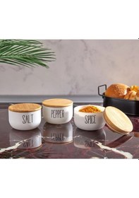 Resim 3'lü Yaldızlı Baharat Seti Salt-Pepper-Spice Beyaz 