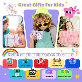 Resim LETING Çocuk Kamerası, Anında Baskılı Çekim Yapabilen Çocuk Kamera, 3-12 Yaş Kız ve Erkek Çocuklar İçin Paskalya Noel Doğum Günü Hediyesi, 1080P Dijital Kamera, Taşınabilir Oyuncak 