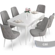 Resim Canisa Concept Nev Serisi 80 x 132 cm Açılabilir Beyaz Mutfak Masa Takımı 6 Sandalye Gold Halkalı 