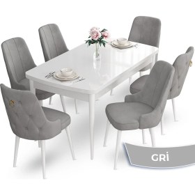 Resim Canisa Concept Nev Serisi 80 x 132 cm Açılabilir Beyaz Mutfak Masa Takımı 6 Sandalye Gold Halkalı 