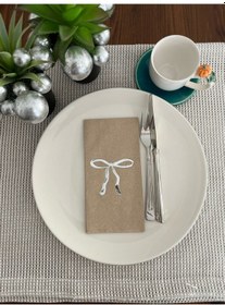 Resim Gümüş Yaldızlı Kraft Fiyonk Baskılı Garson Katlama Peçete 16 Adet 