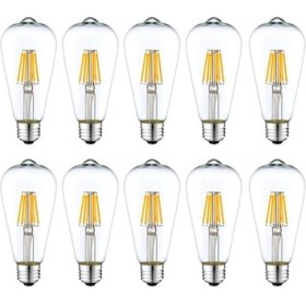 Resim Edison ST64 4W 6500K Beyaz LED Rustik 10'lu Paket Dekoratif Ampul Vintage Aydınatma 