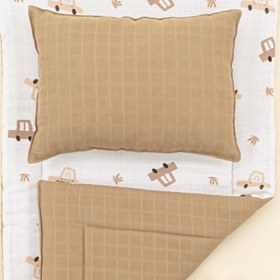 Resim Alt Açma Matı ve Yastık - Çift Taraflı - Toprak Muslin - Kahverengi Arabalar 