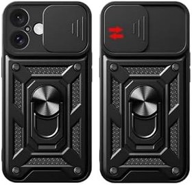 Resim İphone 14 Pro Kılıf Sürgülü Kamera Korumalı Yüzüklü Stand Olabilen Magnetic Tpu Tank Kapak Kırmızı 