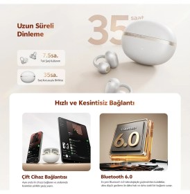 Resim Qcy C50 Crossky Bluetooth Küpe Kulaklık 6.0 Çift Cihaz Çift Mıknatıs 35 Saat Dinleme 4 Mic. Gürültü Azaltma 