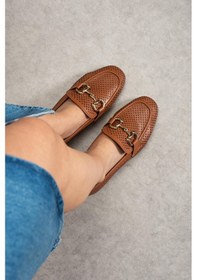 Resim Shoetek Dorotta Kadın Babet Lazer Delikli Tokalı Taba Deri Taba Cilt 