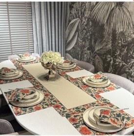 Resim Keten 6 Lı Havin Desen 6 Amerikan Servis & 1 Runner 6 Peçete Çok Renkli 