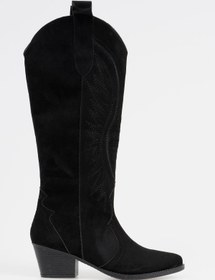Resim Kadın Kısa Topuklu Kovboy Çizme Süet Cowgirl Uzun Bot 