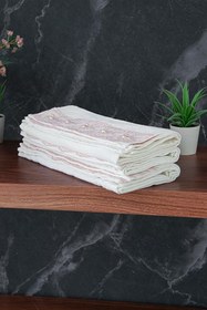 Resim % 100 Pamuklu Kadife Güpürlü İnci Işlemeli 6 lı Çeyizlik El Yüz Havlu Seti - 30x50 cm - 04466 - Pembe 