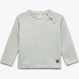 Resim Erkek Bebek Pamuklu Düğmeli Uzun Reglan Kollu Bisiklet Yaka Sweatshirt 