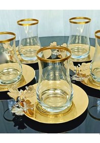 Resim Assa Bazaar Özel Seri Yaldızlı 6 Lı Çay Seti Çeyizlik Hediyelik Lüks Cam Çay Takımı Altın 