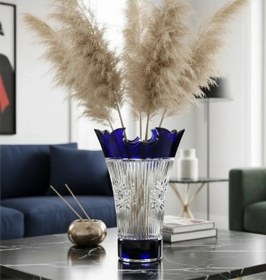 Resim Omnia Dantelli Dekorlu Kobalt Parlak Vazo % 100 El Yapımı Büyük Vazo Beyaz Kobalt 