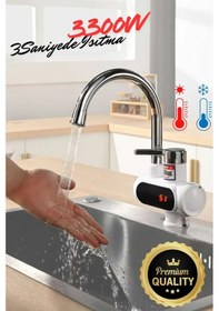 Resim Premium Serisi Yeni Nesil Elektrikli Ani Su Isıtıcı Termal Şofben Musluk Spiral Başlık Hediye Alttan Giriş Beyaz 