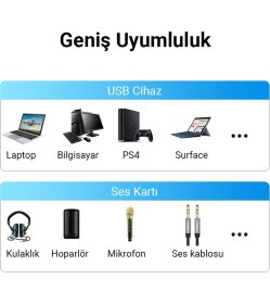 Resim VegGieg Type-C Ses Kartı 3.5mm Kulaklık ve Mikrofon Girişli 