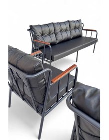 Resim ARYANS HOME Siyah Deri Metal Ofis Koltuk Takımı Büro Koltuk Ve Kanepeleri Bekleme Koltukları- 3 -1-1 