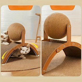 Resim 1 Dayanıklı Sisal İp Kedi Tırmalama Postu ve Etkileşimli Oyuncak - Küçük Kediler için Yumuşak Yuvarlak Üst ile Dikey Tırmalama Postu, saç tokası Bakımı ve Kendine Eğlenceli Dikey Tırmalama Postu, Kedi Oyuncak, Evcil Hayvan Aktivite Merkezi, Yumuşak Üst Tasarımı, Sağlam Yapı 