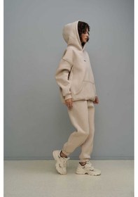 Resim Mai Collection Mai Studios Co. Mai Studios Co. Minimal Baskı Kadın Eşofman Takımı - Kemik Rengi Bej 