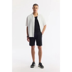 Resim AVVA Erkek Siyah Beli Lastikli %100 Keten Relaxed Fit Şort B003732 