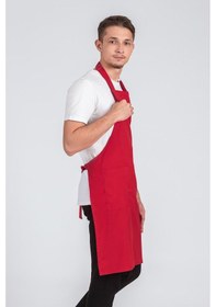 Resim Erkek Boyundan Asmalı Barista Şef Mutfak Önlüğü Kırmızı 