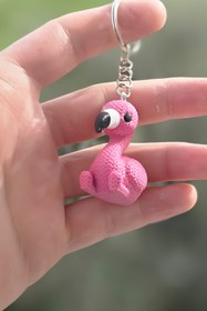 Resim mmb Örgü Desenli Amigurumi Flamingo Anahtarlık Çanta Charm Araç Aksesuarı 