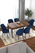 Resim Canisa Concept Kor Serisi 70x114 Açılabilir Mutfak Masası Takımı Barok Desen Masa 6 Lacivert Sandalye 