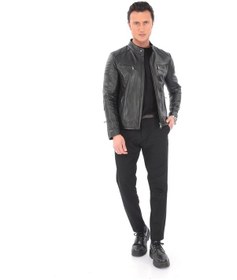 Resim Newzaya Hakiki Deri Erkek Ceket Klasik Şıklıkla Buluşan Modern Stil Siyah 