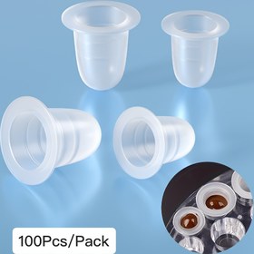 Resim 100 adet Dövme Bardak Makyaj Tutucu, Silikon Pigment Bardakları, Mürekkep Bardakları, Silikon Pigment Bardakları, Pigment Dövme Mürekkep Kapları Bardaklar Aksesuar Tutucu Kozmetik Aracı 